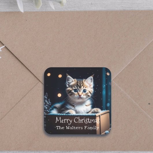 Gepersonaliseerd Kerstbericht Kerstkitten Vierkante Sticker