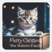 Gepersonaliseerd Kerstbericht Kerstkitten Vierkante Sticker (Voorkant)