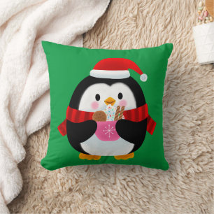 Gepersonaliseerd kerstblij Penguin Kinder Kussen
