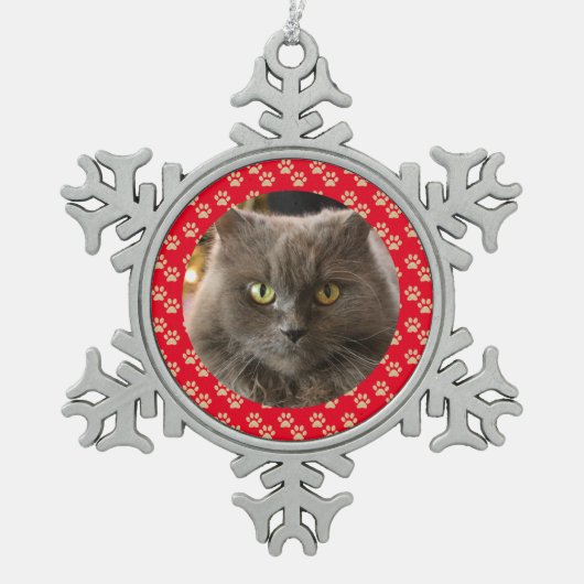 Gepersonaliseerd kerstcadeau voor gezelschapsdiere tin sneeuwvlok ornament (Voorkant)
