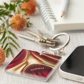 Gepersonaliseerd kerstcadeau voor haar-rood en gou sleutelhanger (Voorkant Rechts)