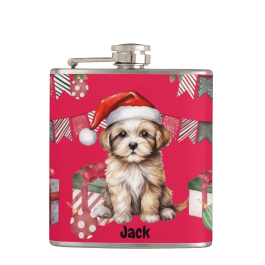 Gepersonaliseerd kerstcadeau voor hondenliefhebber heupfles (Voorkant)