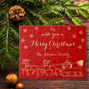 Gepersonaliseerd kerstcadeautje Game Red Gold Legpuzzel