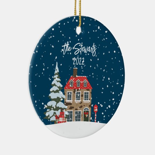 Gepersonaliseerd kerstdorpsschilderij keramisch ornament (Rechts)