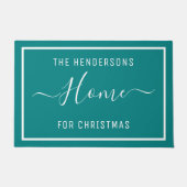 Gepersonaliseerd kerstfamilie Blauwgroen Deurmat (Voorkant)