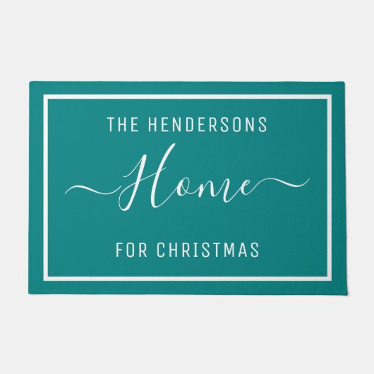 Gepersonaliseerd kerstfamilie Blauwgroen Deurmat (Voorkant)