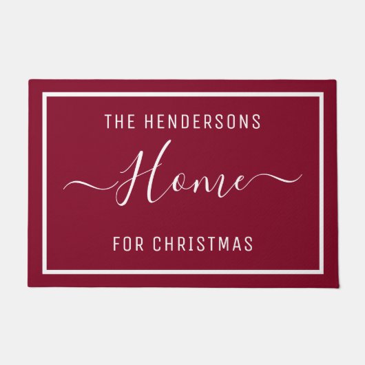 Gepersonaliseerd kerstfamilie Burgundy Deurmat (Voorkant)