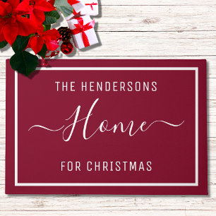 Gepersonaliseerd kerstfamilie Burgundy Deurmat