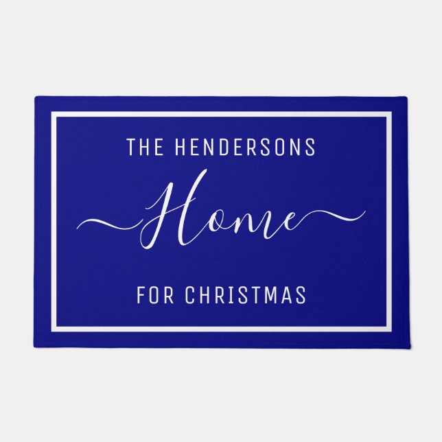 Gepersonaliseerd kerstfamilie Navy Blue Deurmat (Voorkant)