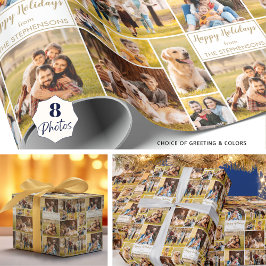 Gepersonaliseerd kerstfeest 8 Foto collage Cadeaupapier