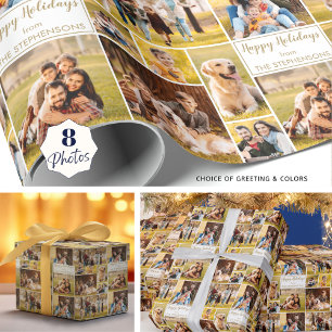Gepersonaliseerd kerstfeest 8 Foto collage Cadeaupapier