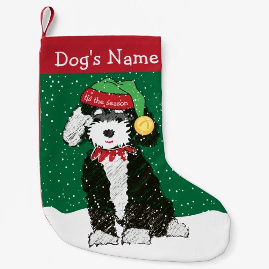 Gepersonaliseerd kerstfeest Bernedoodle Elf Kleine Kerstsok (Voorkant)