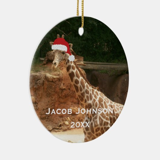 Gepersonaliseerd kerstfeest Giraffe Keramisch Ornament (Rechts)