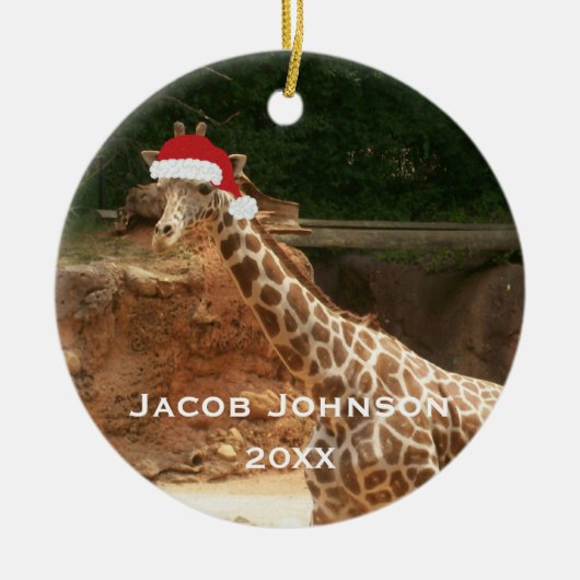 Gepersonaliseerd kerstfeest Giraffe Keramisch Ornament (Voorkant)