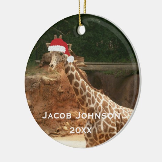 Gepersonaliseerd kerstfeest Giraffe Keramisch Ornament (Links)