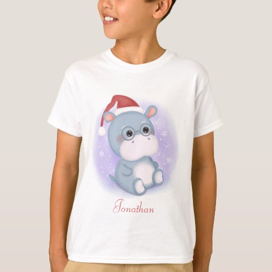 Gepersonaliseerd kerstfeest hippo Kind T-shirt (Voorkant)