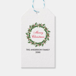 Gepersonaliseerd kerstfeest Holly Wreath Cadeaulabel