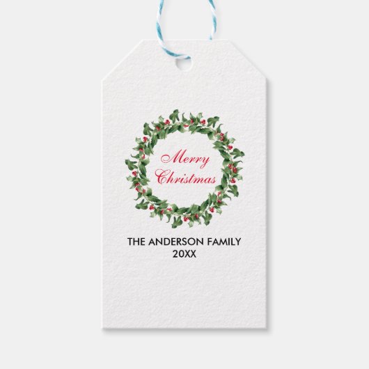 Gepersonaliseerd kerstfeest Holly Wreath Cadeaulabel (Voorkant)