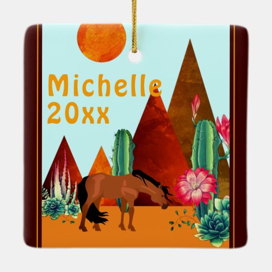 Gepersonaliseerd kerstfeest in Arizona Desert Keramisch Ornament (Achterkant)