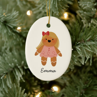 Gepersonaliseerd kerstfeest meisje met ontbijt keramisch ornament