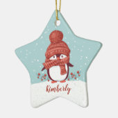 Gepersonaliseerd kerstfeest met pinguïn keramisch ornament (Links)