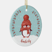 Gepersonaliseerd kerstfeest met pinguïn keramisch ornament (Rechts)