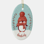 Gepersonaliseerd kerstfeest met pinguïn keramisch ornament (Rechts)