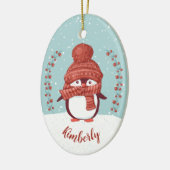 Gepersonaliseerd kerstfeest met pinguïn keramisch ornament (Links)