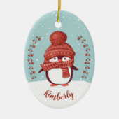 Gepersonaliseerd kerstfeest met pinguïn keramisch ornament (Voorkant)