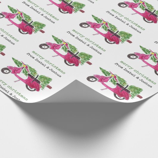 Gepersonaliseerd kerstfeest | Rode scooter Cadeaupapier (Hoek)