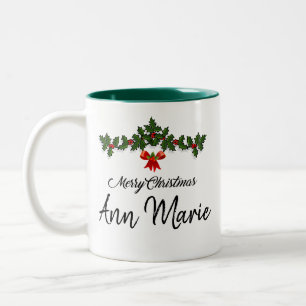 Gepersonaliseerd kerstfeest tweekleurige koffiemok