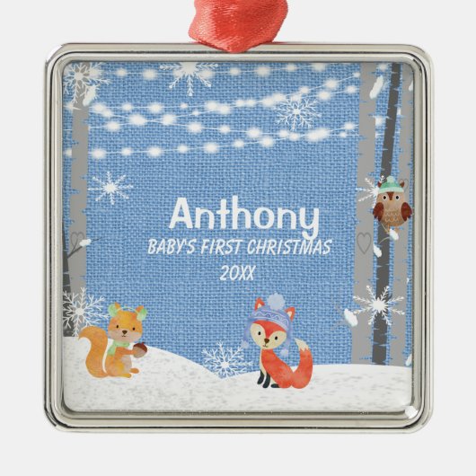 Gepersonaliseerd kerstfeest voor baby's metalen ornament (Voorkant)