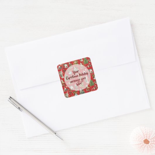Gepersonaliseerd  kerstfeestelijk rood vierkante sticker (Envelop)