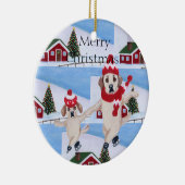 Gepersonaliseerd kerstgeel labierdecoratief keramisch ornament (Rechts)