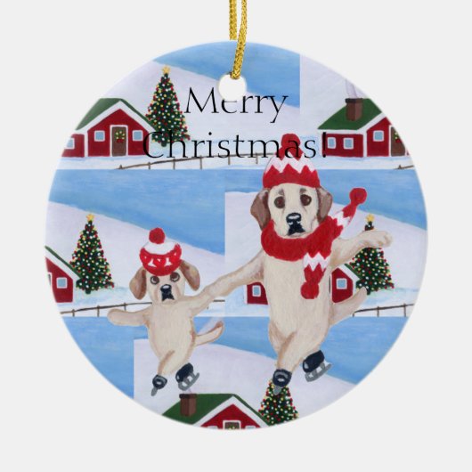 Gepersonaliseerd kerstgeel labierdecoratief keramisch ornament (Voorkant)