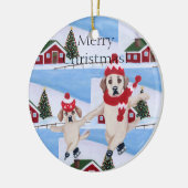 Gepersonaliseerd kerstgeel labierdecoratief keramisch ornament (Links)