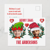 Gepersonaliseerd kerstgezicht uitgesneden Elf en S Briefkaart (Voorkant / Achterkant)
