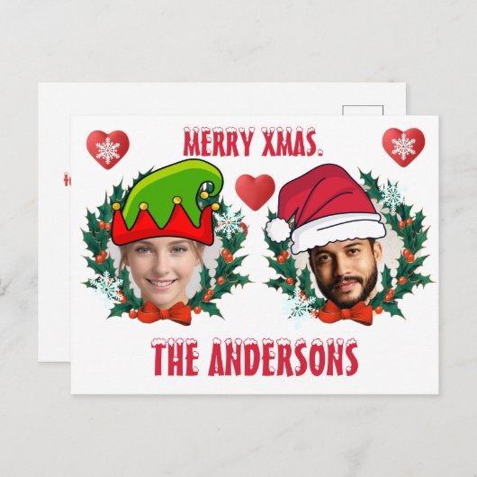 Gepersonaliseerd kerstgezicht uitgesneden Elf en S Briefkaart (Voorkant / Achterkant)