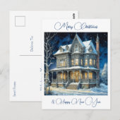 Gepersonaliseerd Kersthuis op een sneeuwnacht Briefkaart (Voorkant / Achterkant)