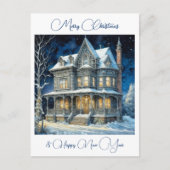 Gepersonaliseerd Kersthuis op een sneeuwnacht Briefkaart (Voorkant)