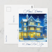 Gepersonaliseerd Kersthuis op een sneeuwnacht Briefkaart (Voorkant / Achterkant)