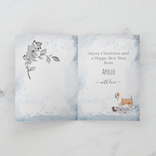 Gepersonaliseerd kerstkerst in Staffordshire Bull  Feestdagen Kaart (Binnen)