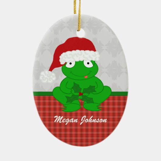 Gepersonaliseerd kerstkikkerhuis keramisch ornament (Achterkant)