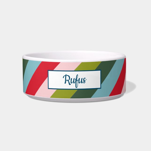 Gepersonaliseerd kerstkleuren Dog Cat Pet Water Voerbakje (Voorkant)