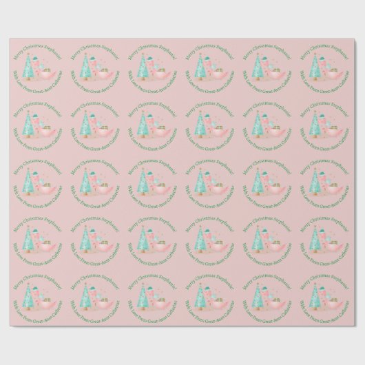 Gepersonaliseerd kerstmeisje Dinosaur Pink Cadeaupapier (Vlak)