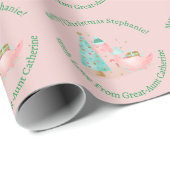Gepersonaliseerd kerstmeisje Dinosaur Pink Cadeaupapier (Rol Hoek)