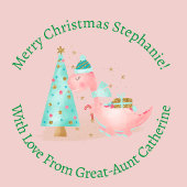 Gepersonaliseerd kerstmeisje Dinosaur Pink Cadeaupapier