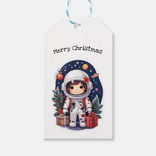 Gepersonaliseerd Kerstmis Astronaut Sinterklaas Cadeaulabel (Voorkant)
