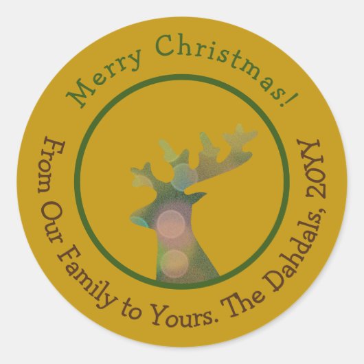 Gepersonaliseerd Kerstmis Bokeh Rendier Brons Goud Ronde Sticker (Voorkant)