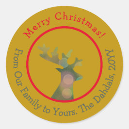 Gepersonaliseerd Kerstmis Bokeh rendier hoofd rood Ronde Sticker